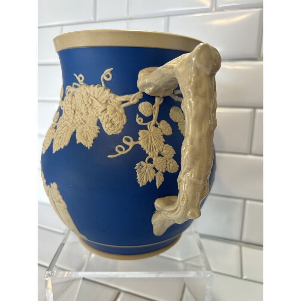 ANTIQUE COPELAND SPODE JASPER WARE ALE/BEER PITCHER w/ PUB SCENES & HOPS c1910 - Picture 9 of 16